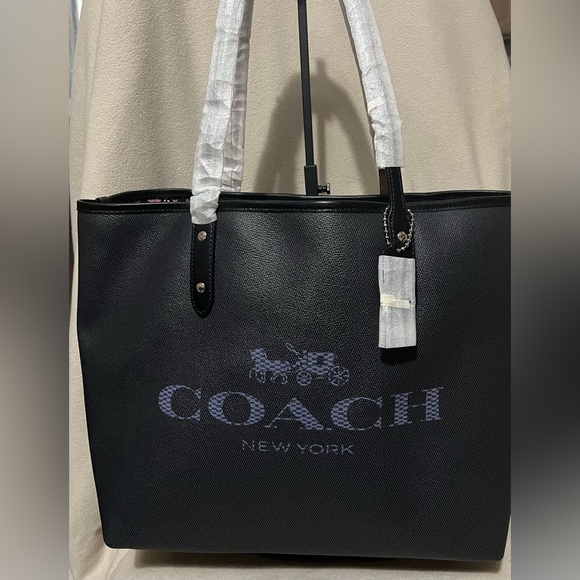 Coach City Tote W/ Horse and Carriage Print Dark Navy & Pink Multi F57634 - Picture 1 of 11